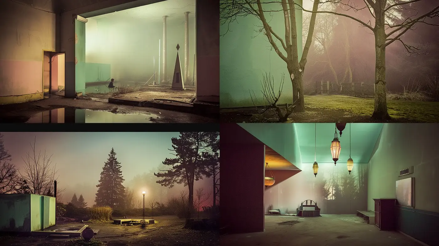 Ethereal Twilight Hues in Surreal Urban Landscapes - Midjourney sref style