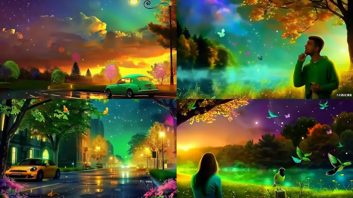 Surreal Nature Scenes with Vivid Color Transitions - Midjourney sref style