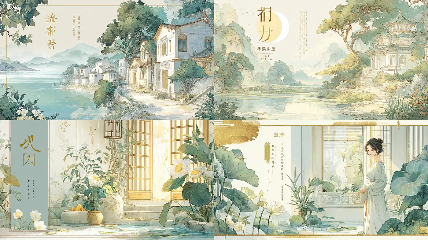 Dreamy, ethereal landscapes with serene atmosphere and botanical elements - Midjourney sref style