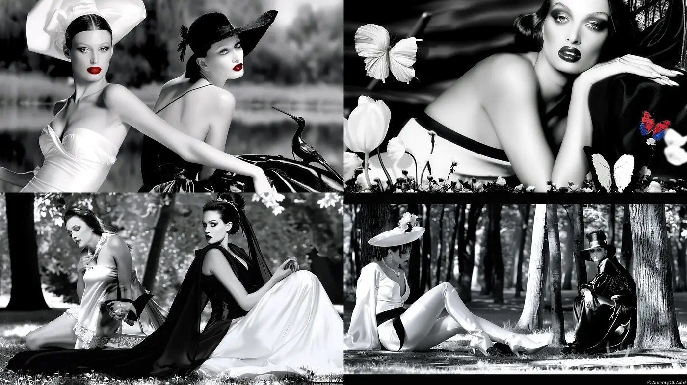 Monochromatic Elegance with Selective Color Highlights - Midjourney sref style