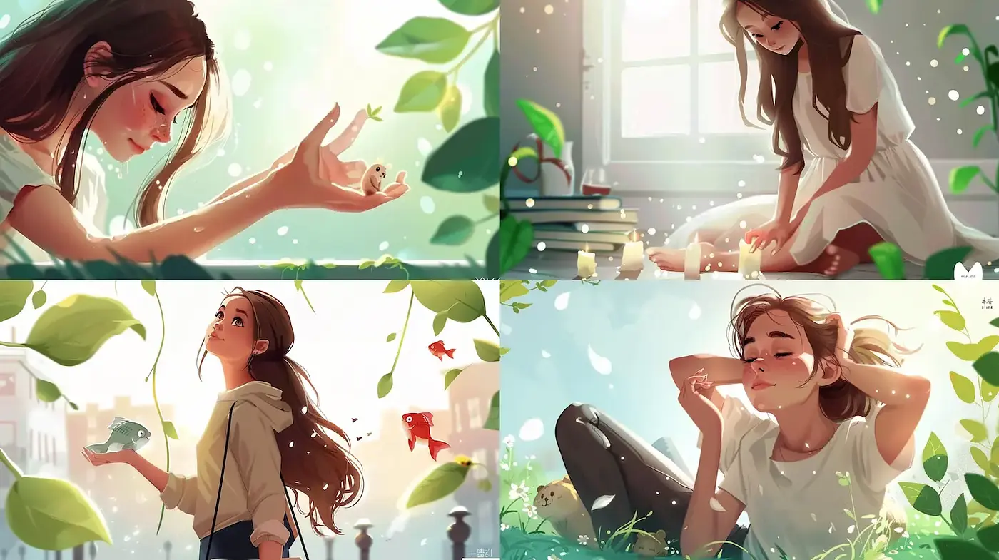 Whimsical and Serene Aesthetic with Nature Infusion - Midjourney sref style