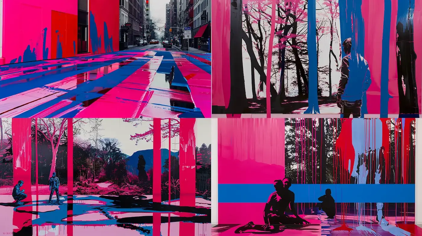 Vibrant and Abstract Urban Fusion with a Touch of Surrealism - Midjourney sref style