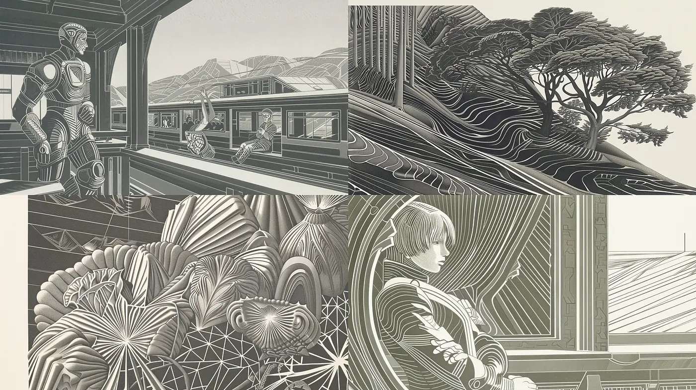 Monochromatic Elegance: A Symphony of Grayscale Intricacies and Textured Visions - Midjourney sref style