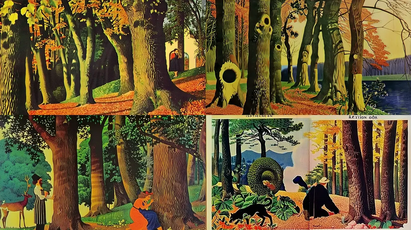 Enchanted Forest Chronicles: Vivid Storybook Expressionism - Midjourney sref style