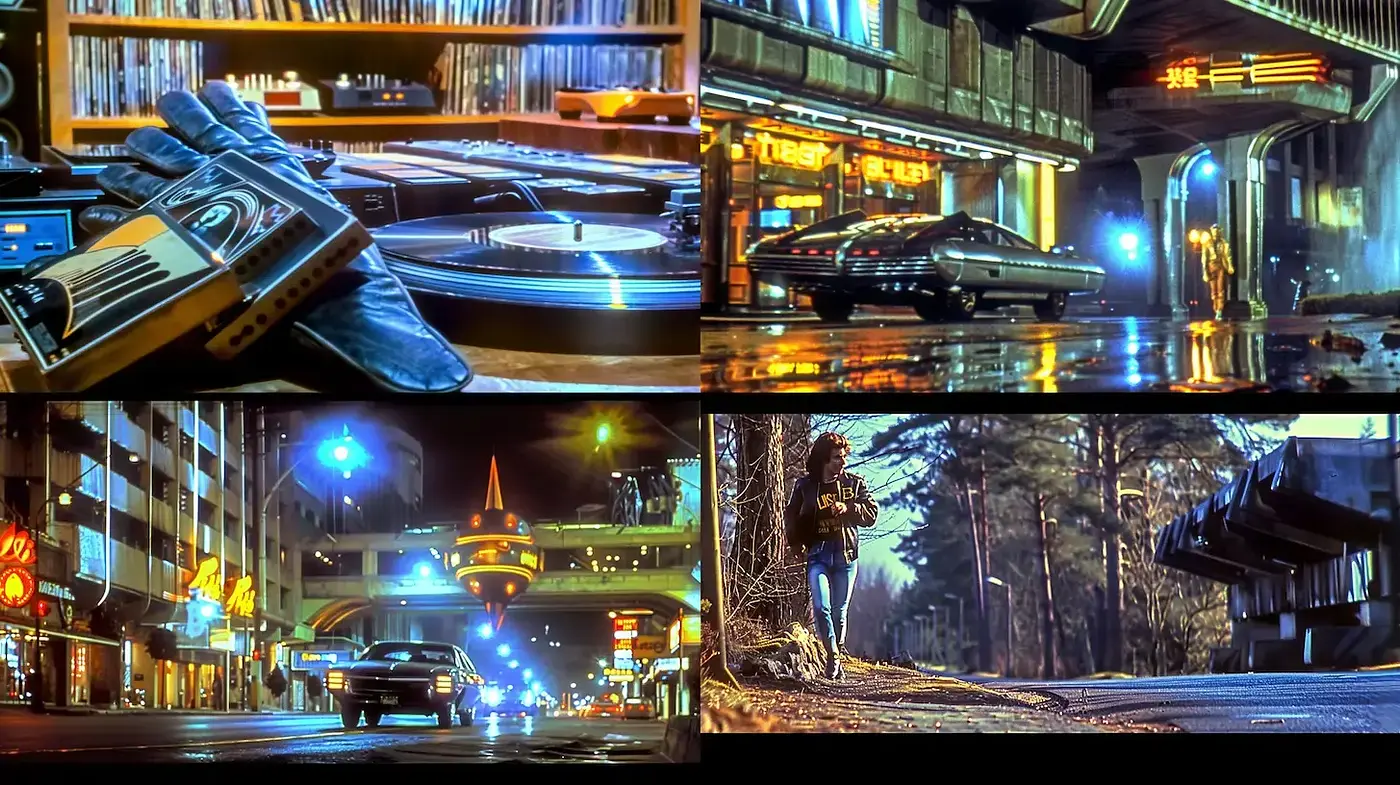A Cinematic Exploration of 80s Retro-Futurism with Urban Aesthetics - Midjourney sref style