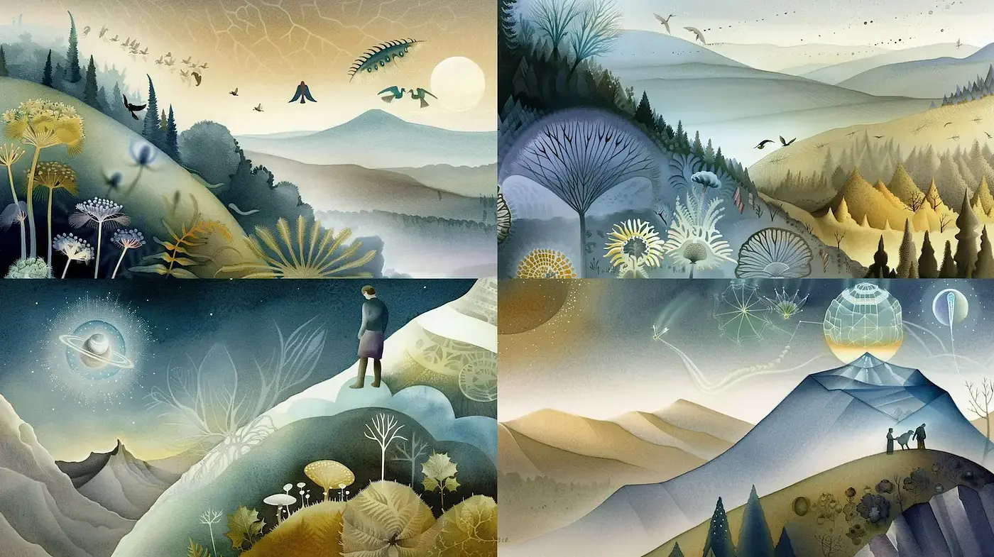 Whimsical and Dreamlike Landscapes with Ethereal Quality - Midjourney sref style