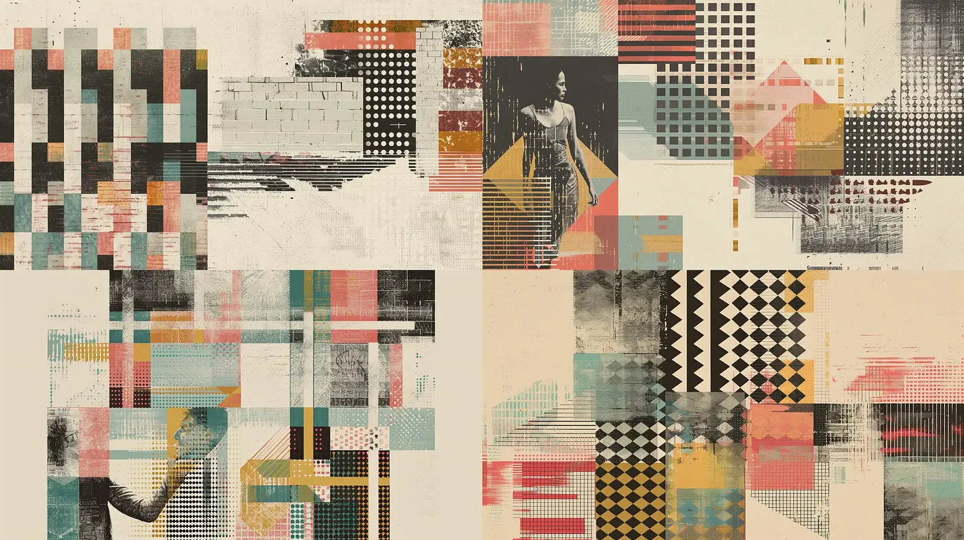 Contemporary Collage of Geometric Abstraction and Grunge Textures - Midjourney sref style