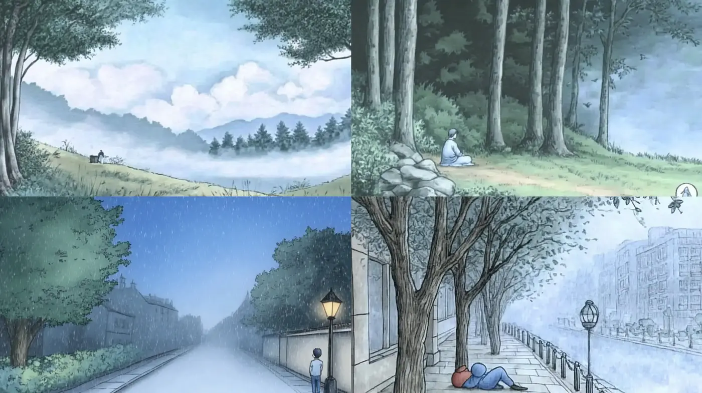 Serene Watercolor Vignettes with a Dream-like Atmosphere - Midjourney sref style