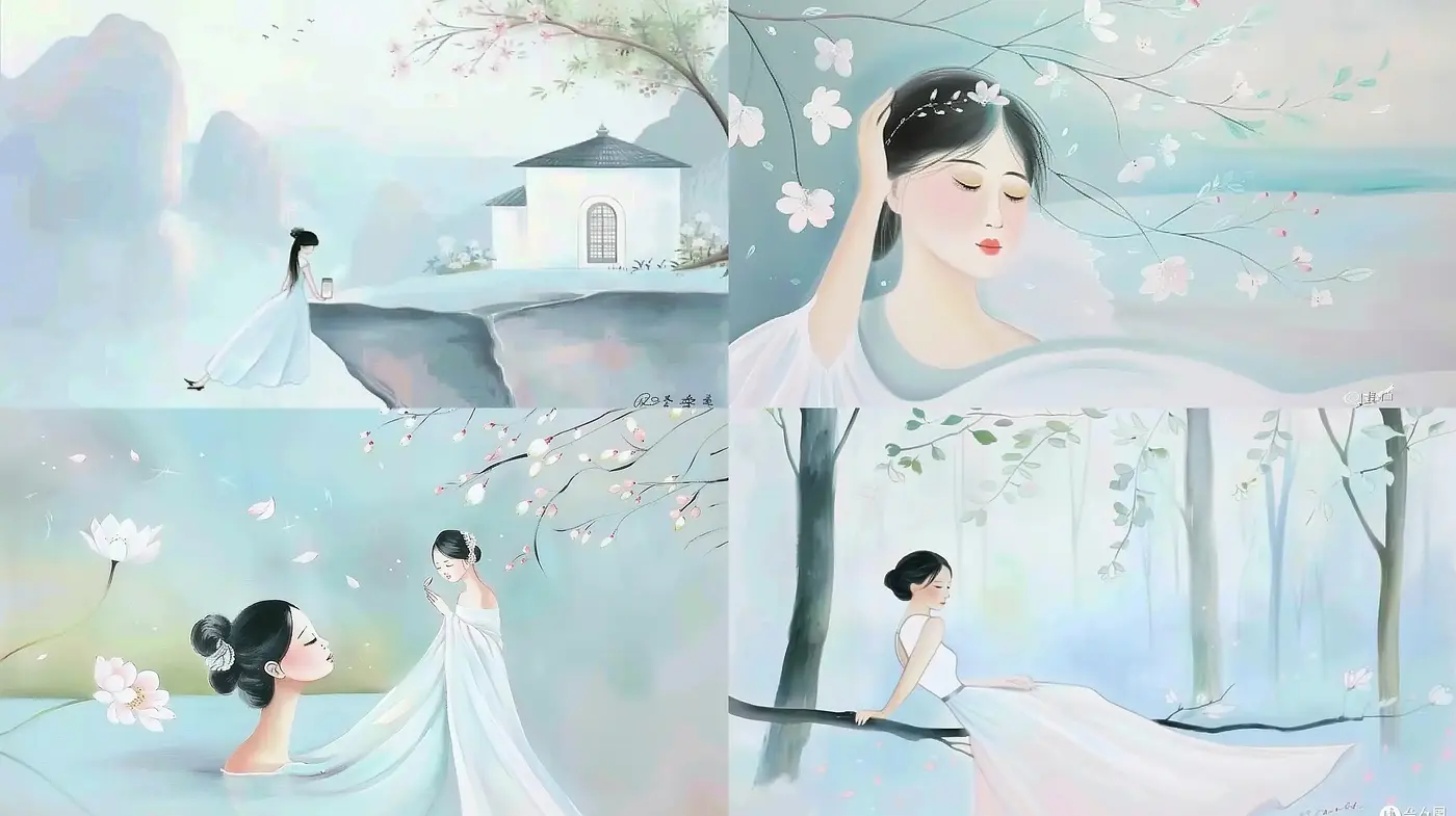 Ethereal Serenity in Pastel Hues: An Exploration of Dreamlike Imagery and Soft Elegance - Midjourney sref style