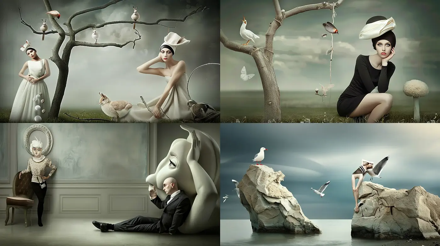 Ethereal Dreamscapes Blending Surrealism and Modern Fashion - Midjourney sref style