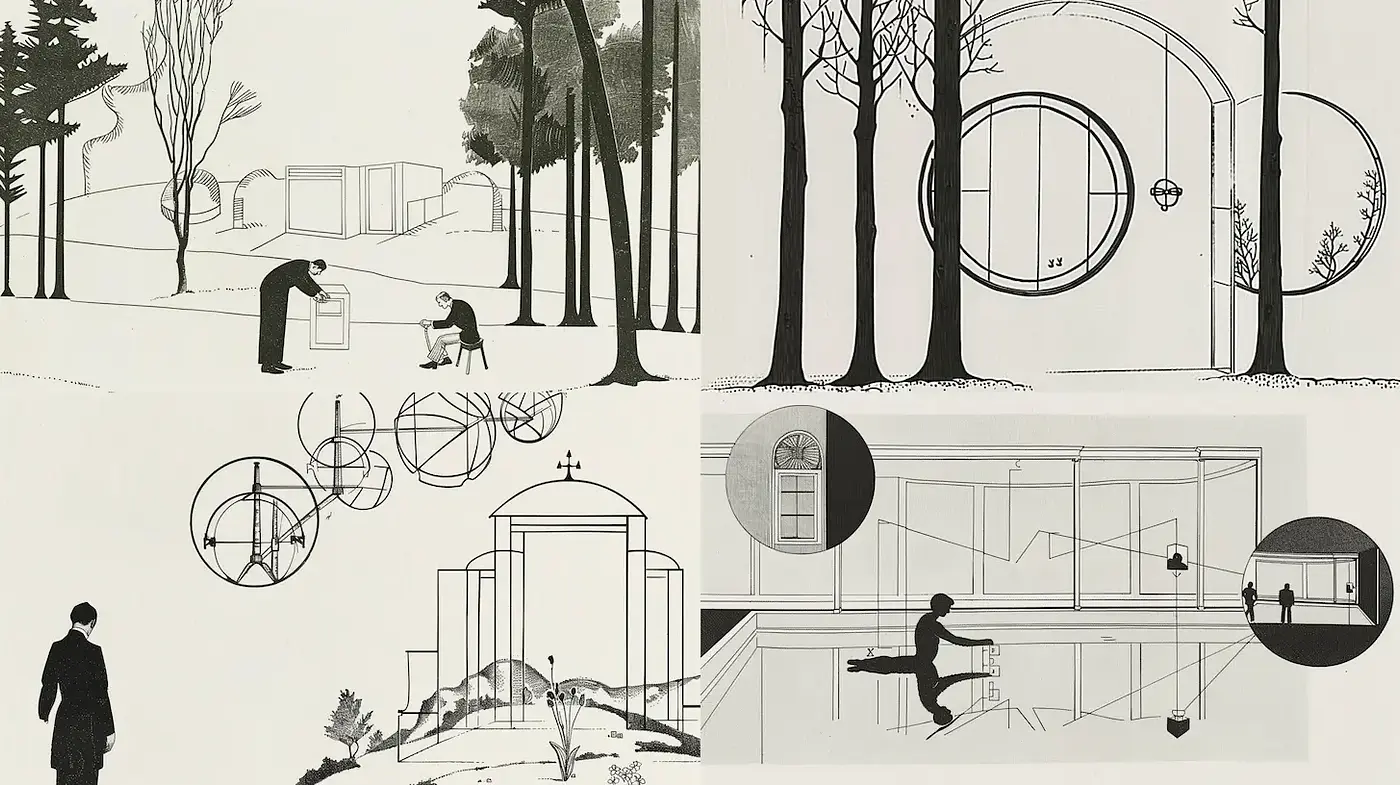 Monochromatic Geometric Composition with Organic Elements - Midjourney sref style