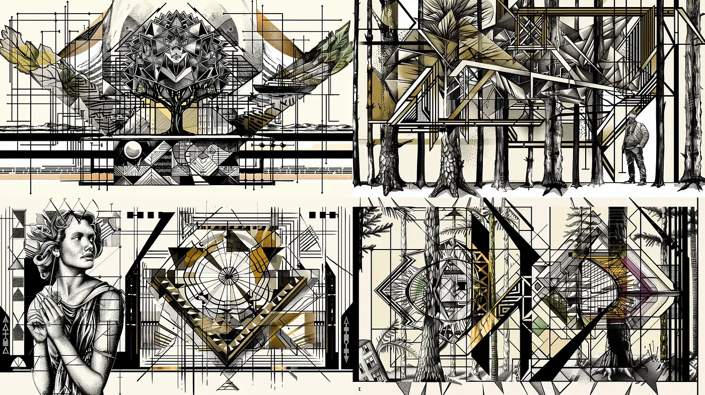 Architectural Drafting and Geometric Abstraction Fusion - Midjourney sref style