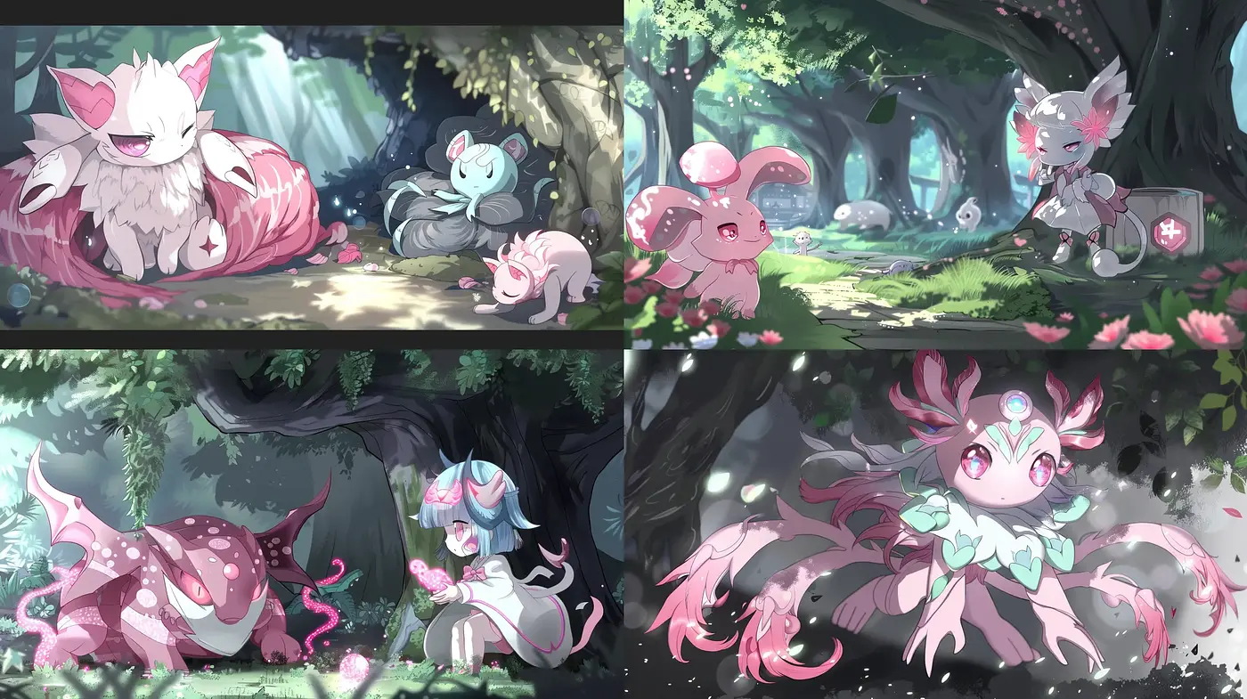 Enchanted Forest Whimsy: A Pastel Dreamscape with Anime Essence - Midjourney sref style
