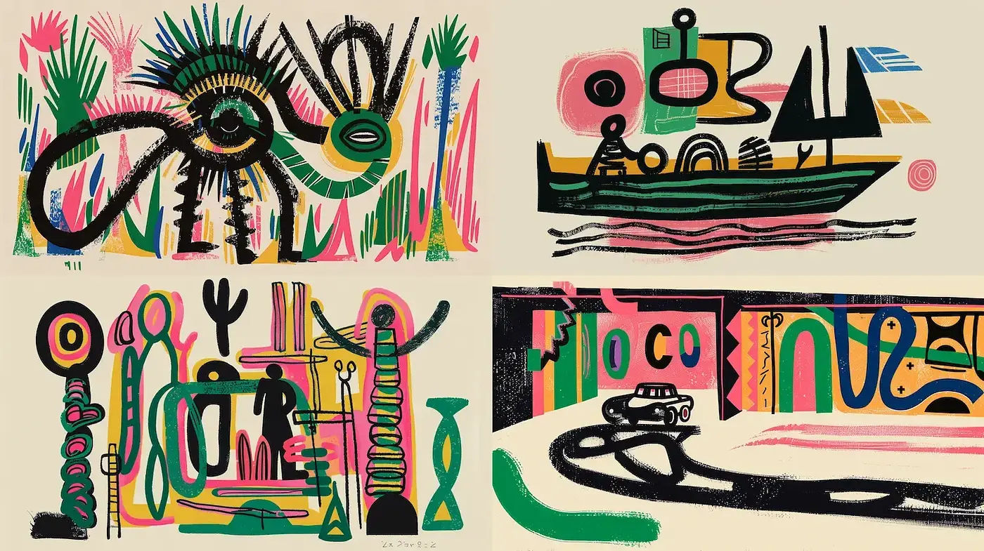 Vibrant Abstract Expressions with a Playful, Bold Aesthetic - Midjourney sref style
