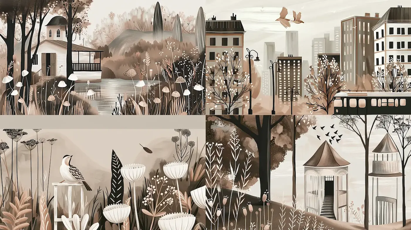 Elegant and Serene Urban Landscapes in a Subdued Palette - Midjourney sref style