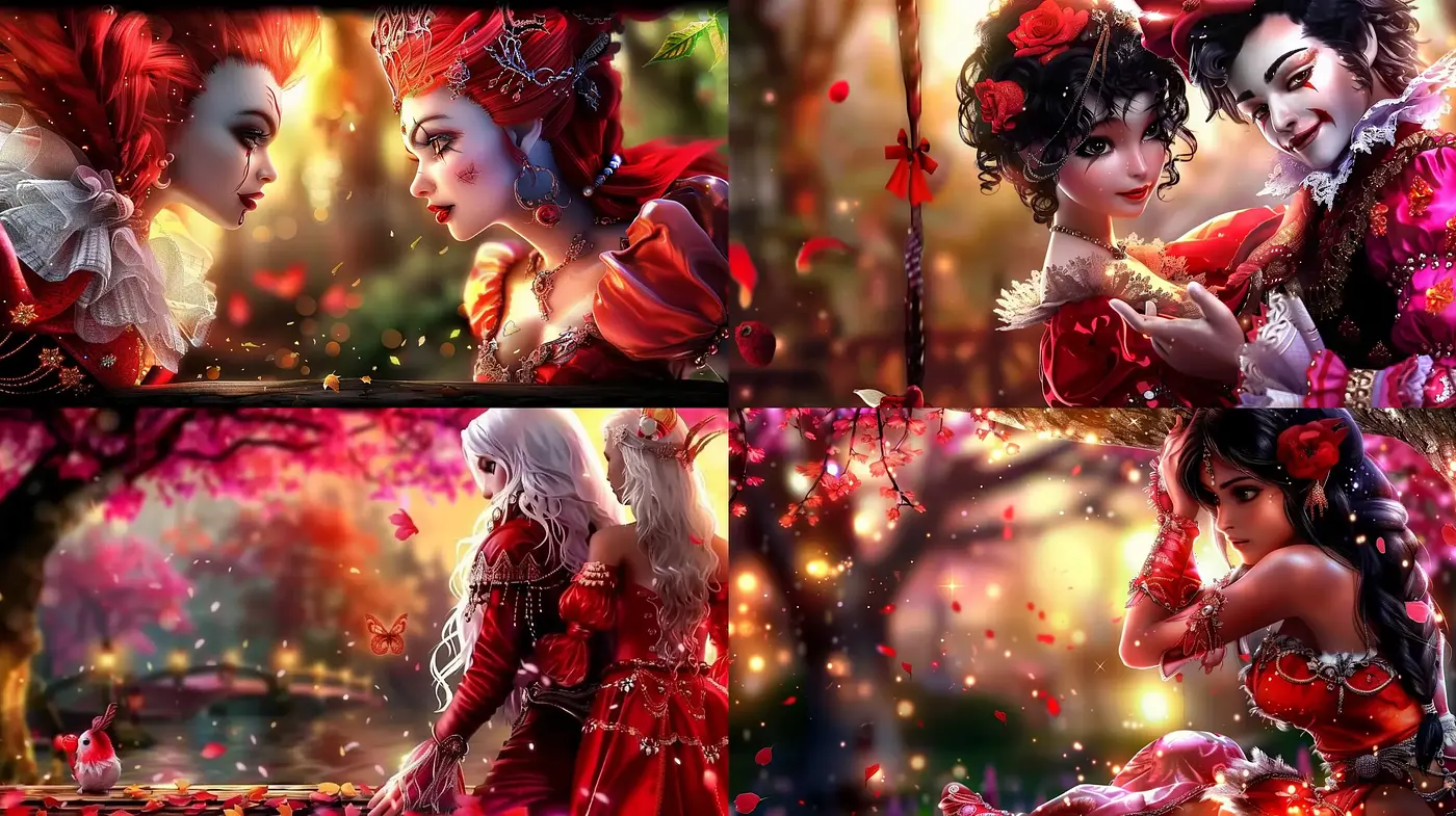 Enchanted Visions in Cinematic Opulence: A Symphony of Ruby and Gold - Midjourney sref style