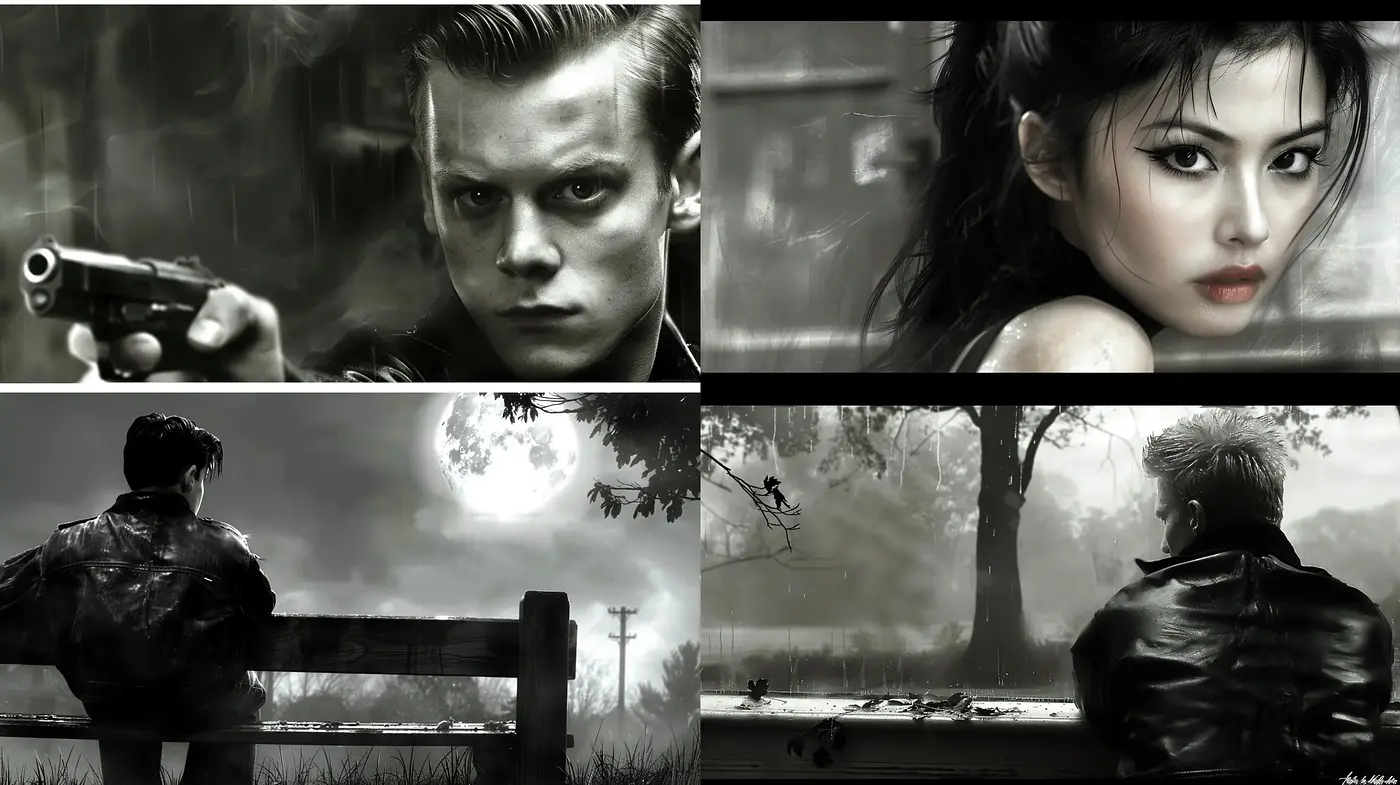 Monochromatic Elegance of Cinematic Noir Drama - Midjourney sref style