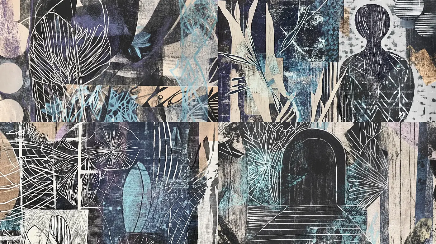 Abstract Textural Synthesis in Monochrome with Accents of Teal - Midjourney sref style