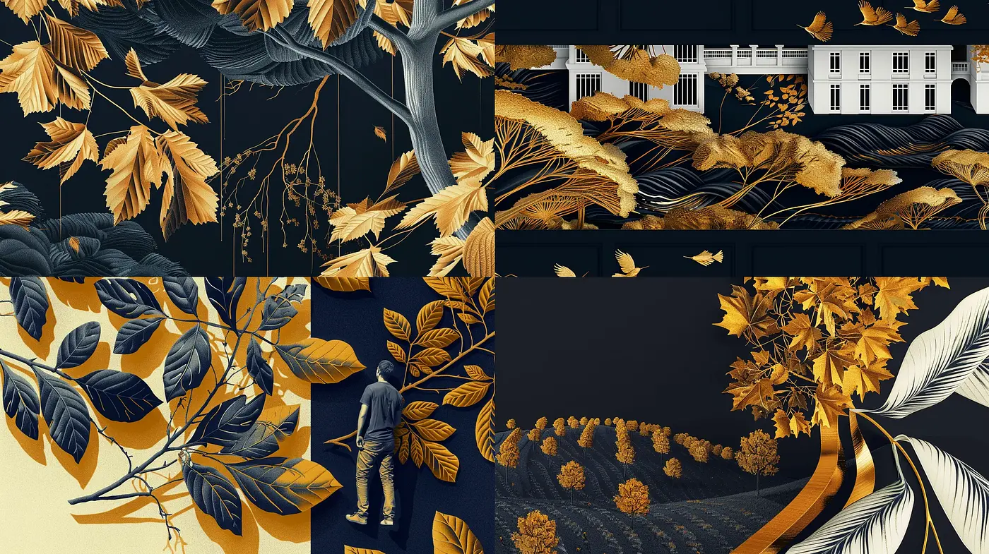Autumnal Elegance in Chiaroscuro: A Harmony of Gold and Obsidian - Midjourney sref style