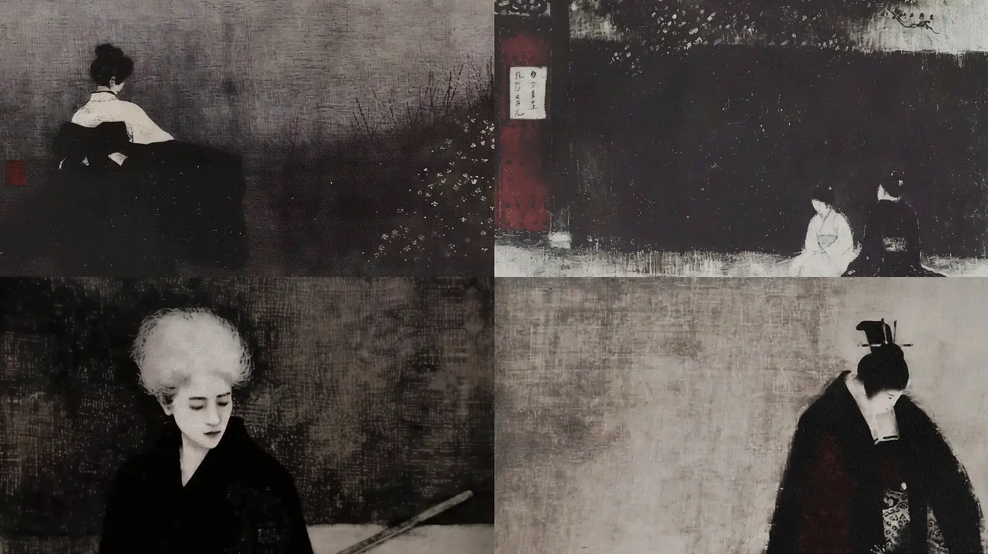 Melancholic Ink-Washed Dreams in Monochromatic Hues - Midjourney sref style