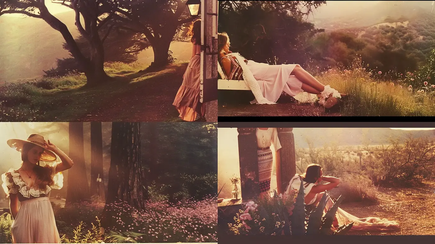 Sun-Kissed Pastoral Elegance: A Harmonious Blend of Warm Tones and Idyllic Scenery - Midjourney sref style
