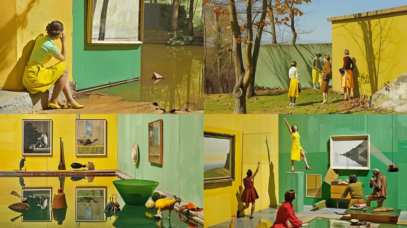 Synchronized Hues and Staged Realism in Idyllic Frames - Midjourney sref style