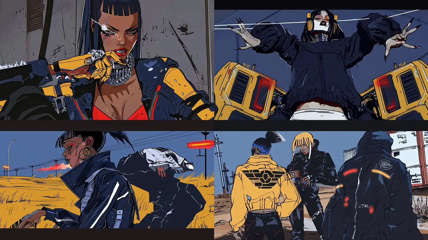 Cyberpunk Graphic Novel Aesthetic with Dynamic Characters - Midjourney sref style