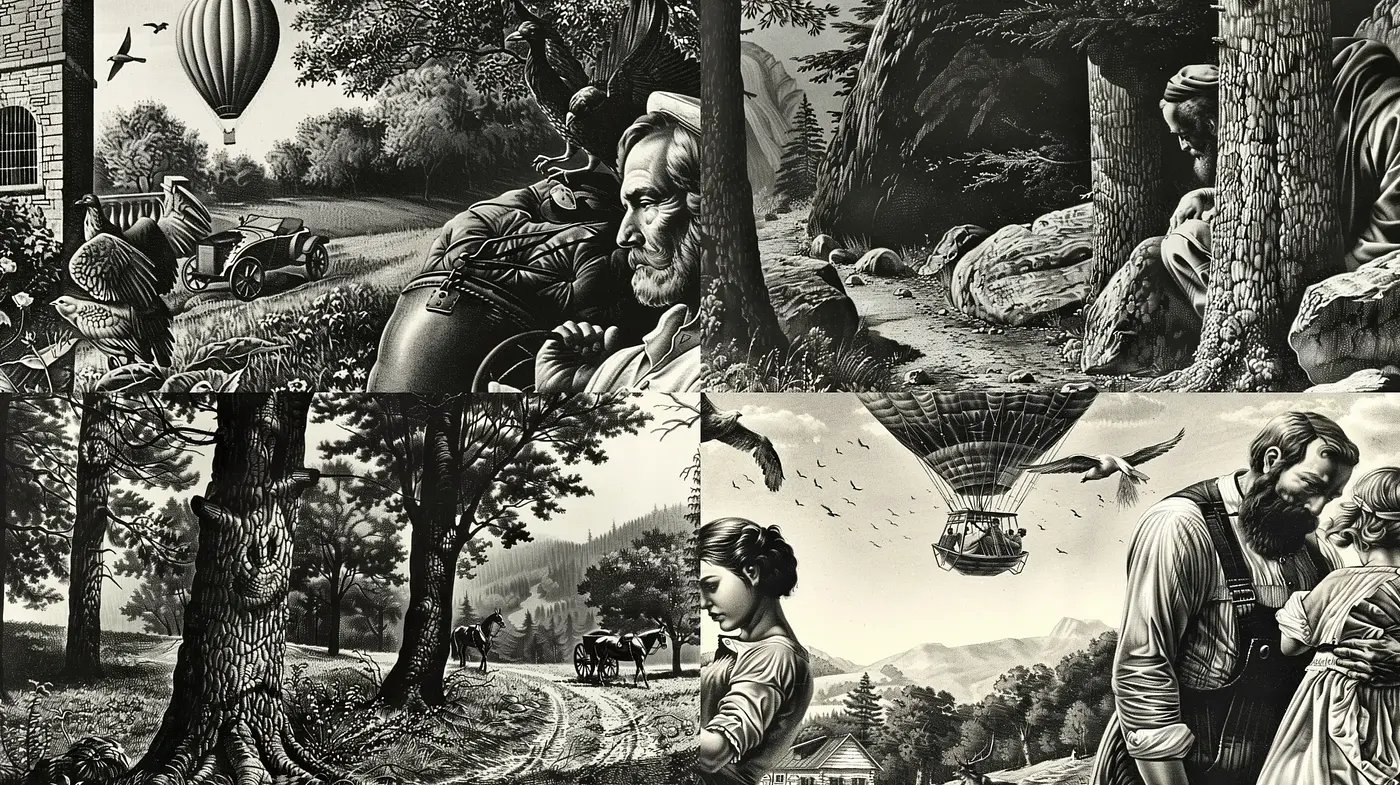 Ethereal Monochrome Dreamscape: A Homage to Surrealism and Engraving Techniques - Midjourney sref style
