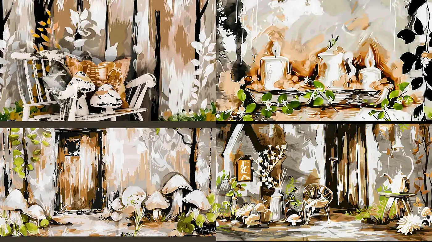 Whimsical Rustic Charm with Organic Textures - Midjourney sref style