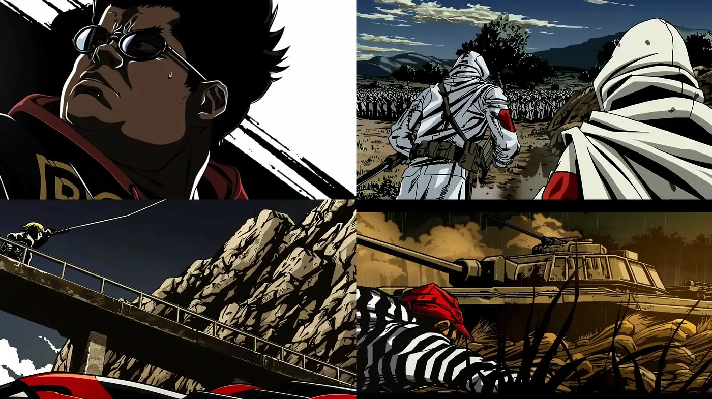 Dramatic Graphic Novel Aesthetics with Bold Contrast and Dynamic Composition - Midjourney sref style