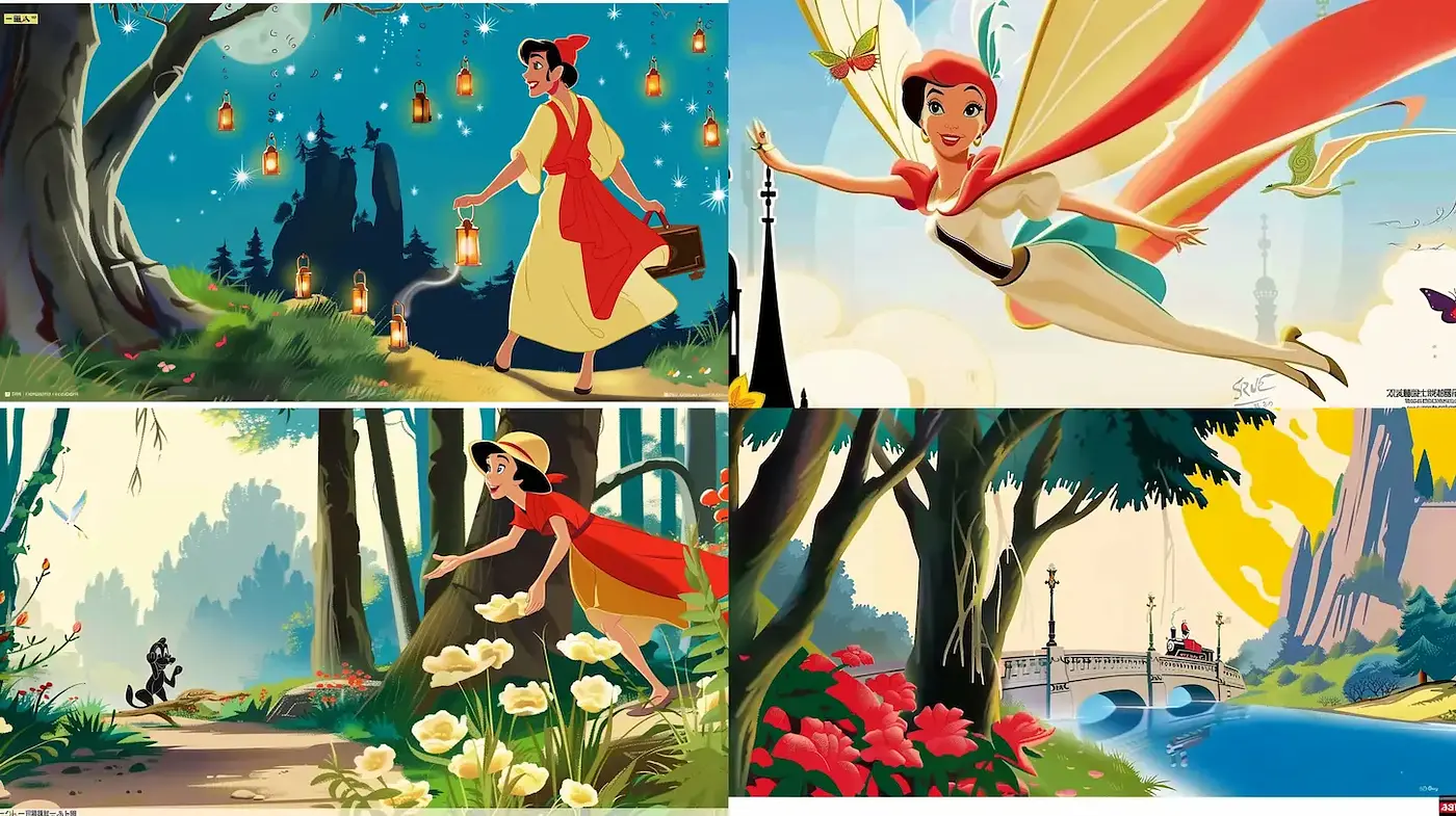 Vibrant, whimsical illustrations inspired by classic animation styles - Midjourney sref style