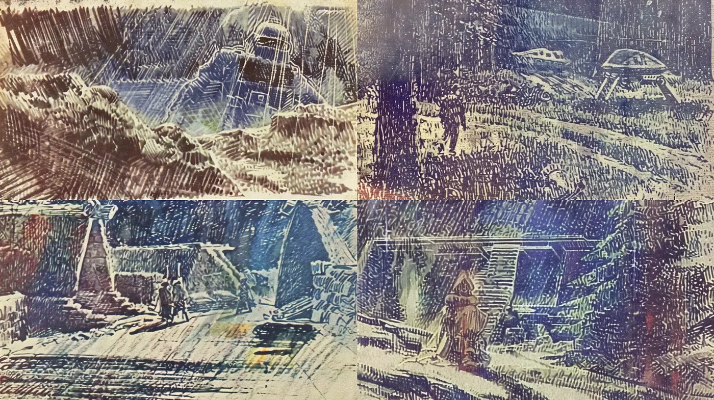 Futuristic Nostalgia in Crosshatched Harmony - Midjourney sref style