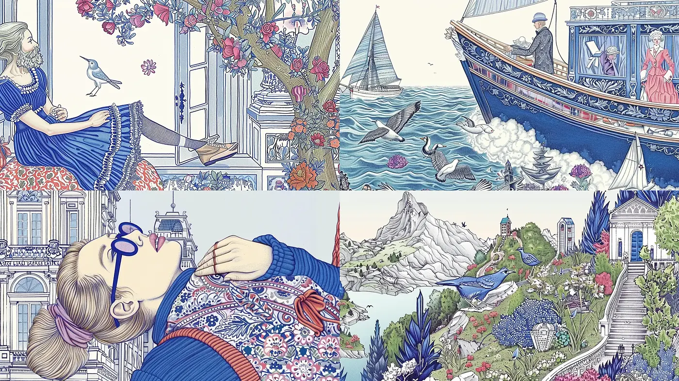 Intricate Storybook Serenity: A Fusion of Crosshatching and Engraving in a Pastel Dreamscape - Midjourney sref style
