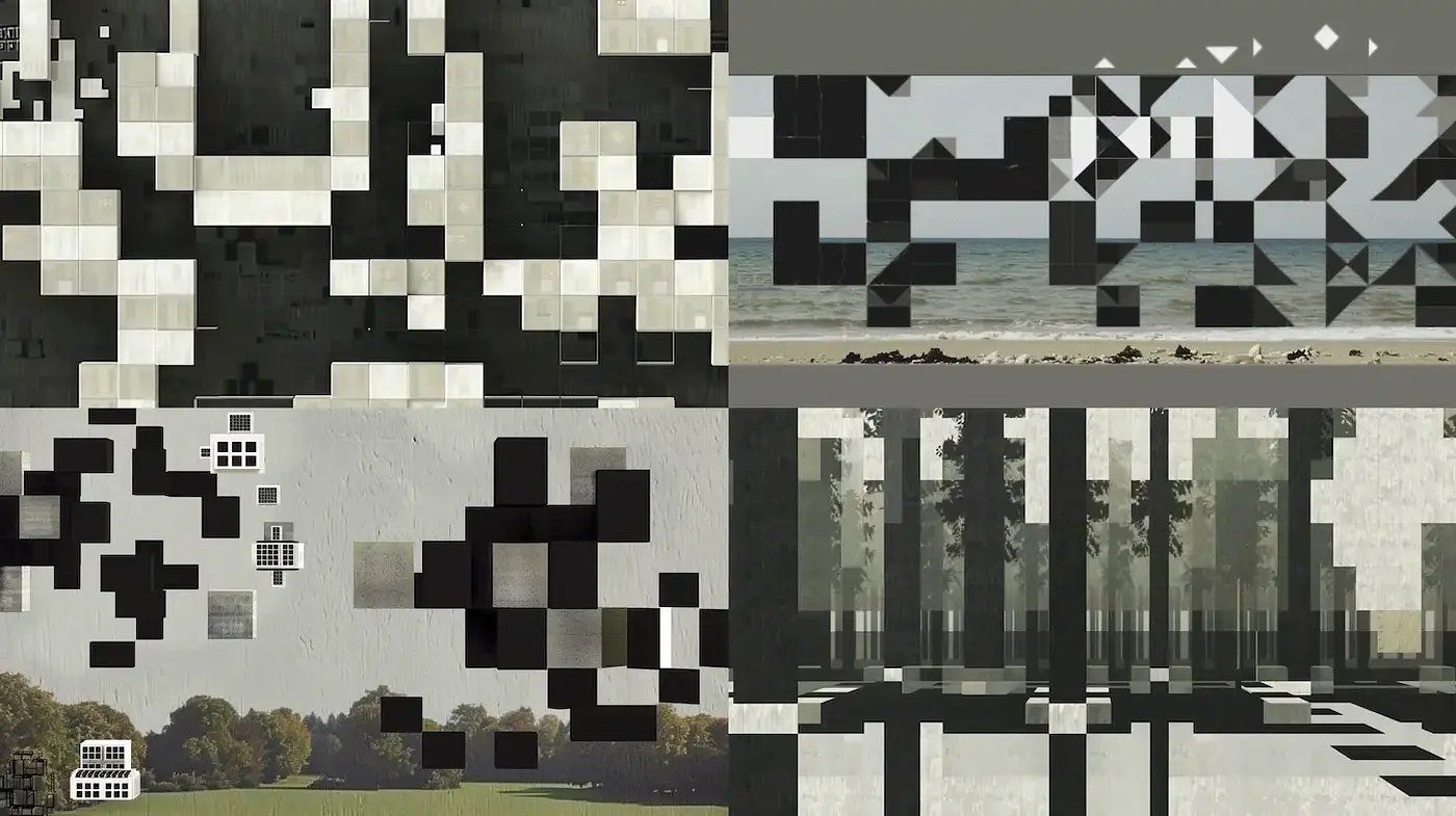 Intricate Fusion of Geometry and Nature with Monochrome Textures - Midjourney sref style