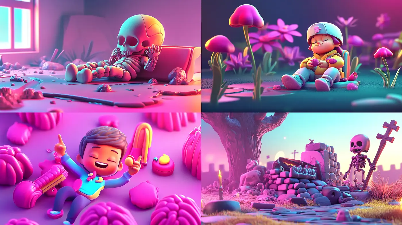 Surreal Pastel Dreamscape with Cartoonish Figures - Midjourney sref style