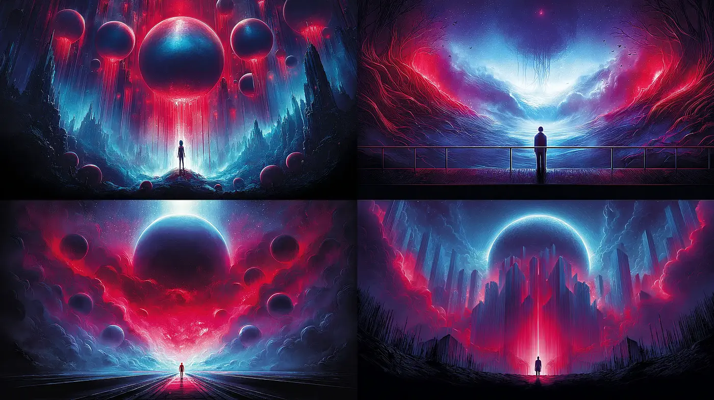 Surreal Cosmic Landscapes with a Neon Twist - Midjourney sref style
