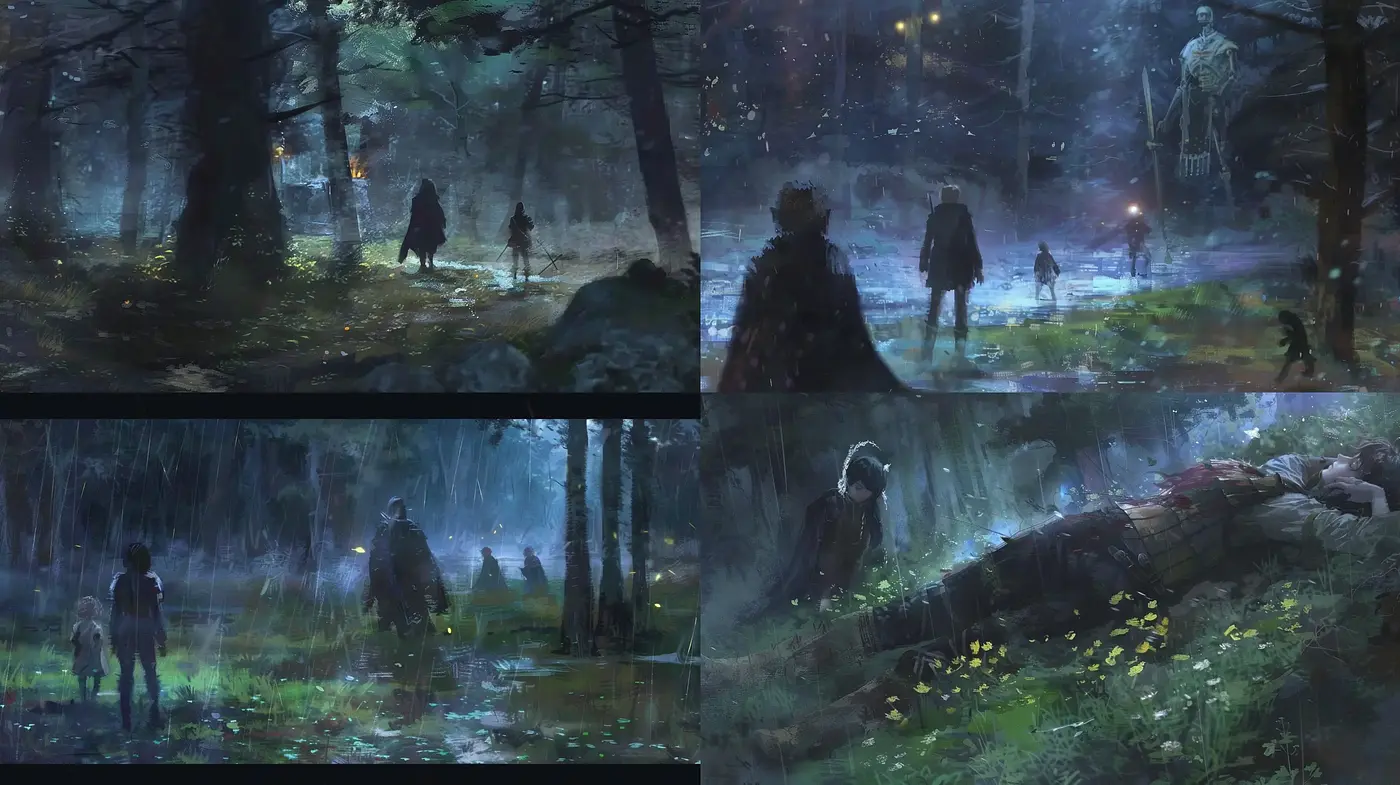 Nocturnal Enigma: Mysterious Twilight in Textured Brushstrokes - Midjourney sref style