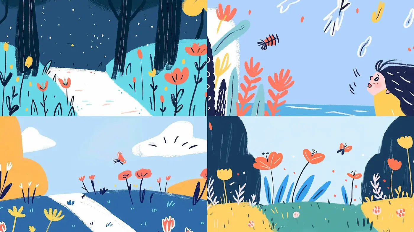 Whimsical and Playful Illustrations with Nature Themes - Midjourney sref style