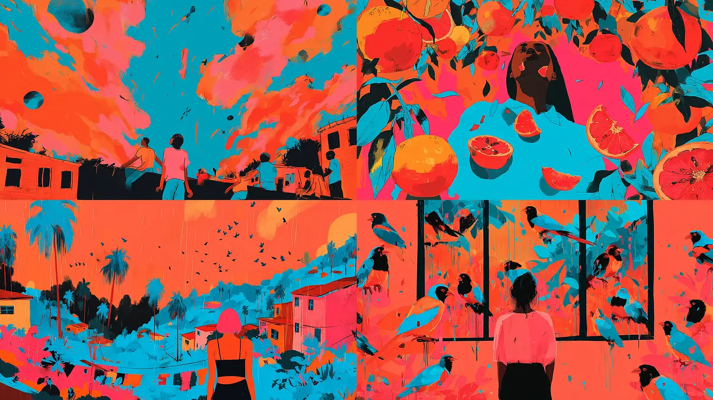 Vibrant Surrealism with a Tropical and Emotional Atmosphere - Midjourney sref style