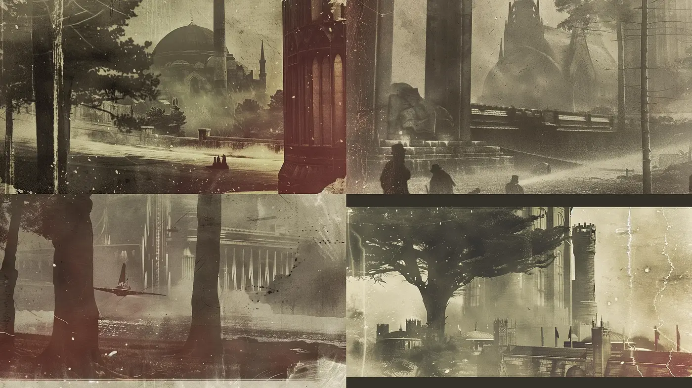 Sepia-Toned Dreamscape: Echoes of a Bygone Era in Textured Hues - Midjourney sref style
