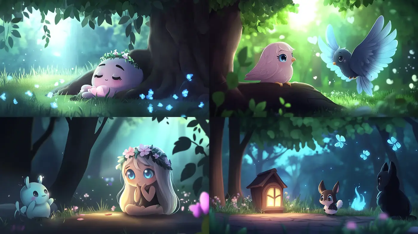 Enchanted Forest Whimsy: A Dreamy Digital Art Style with Consistent Palette and Mood - Midjourney sref style