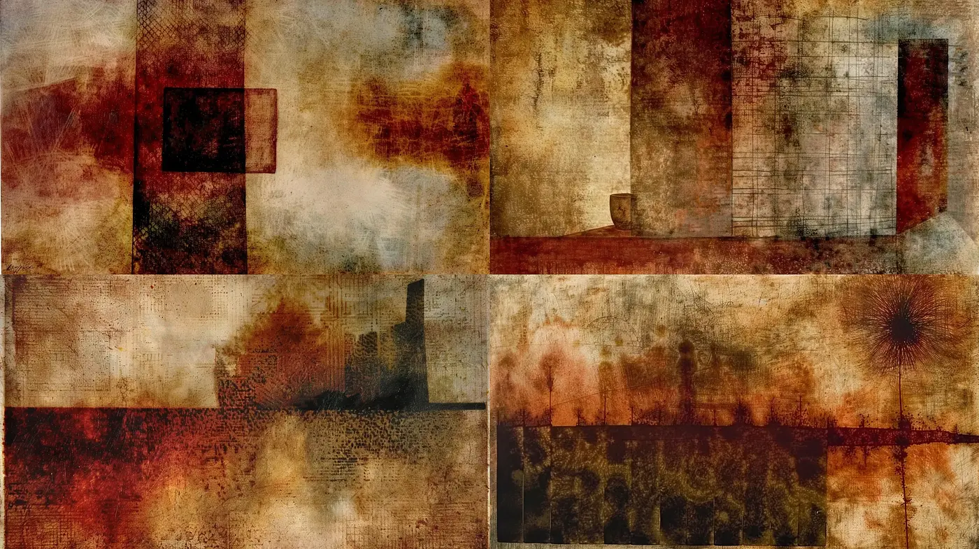 Mystical Fusion of Textured Abstraction and Rustic Tones - Midjourney sref style