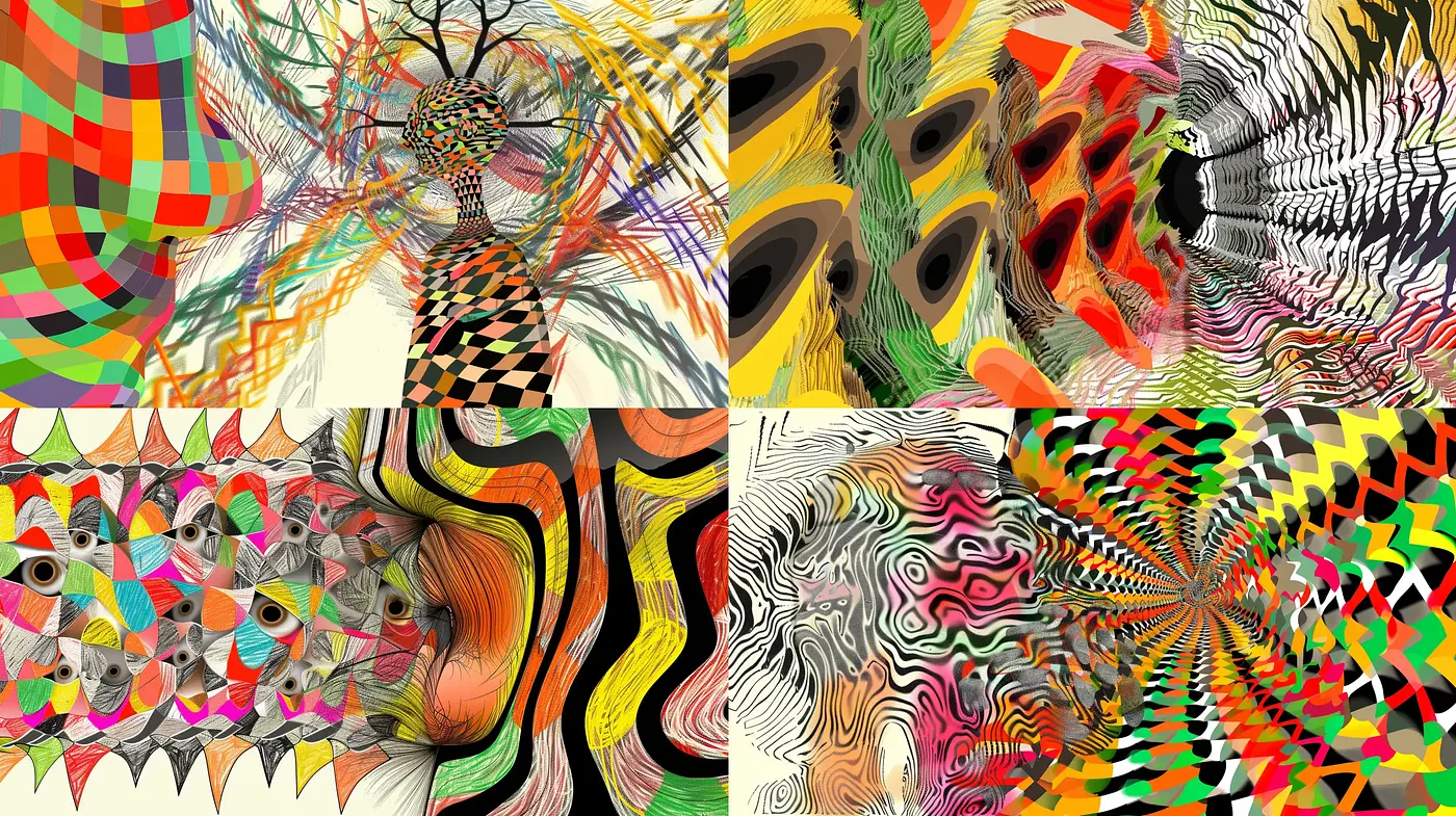 Vibrant Kaleidoscope of Abstract Patterns and Optical Illusions - Midjourney sref style