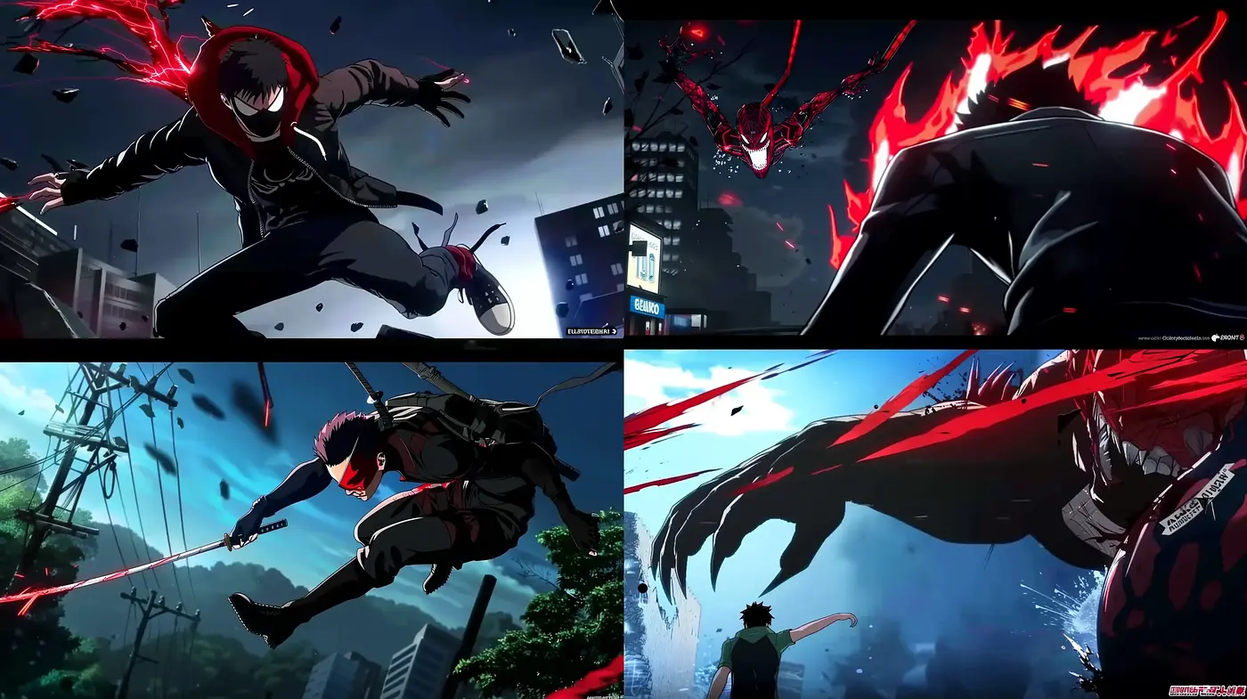 Dynamic Contrast in Monochromatic Anime-Inspired Action - Midjourney sref style
