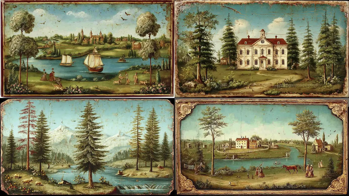 Charming Rustic Landscapes with Nostalgic and Vintage Aesthetic - Midjourney sref style