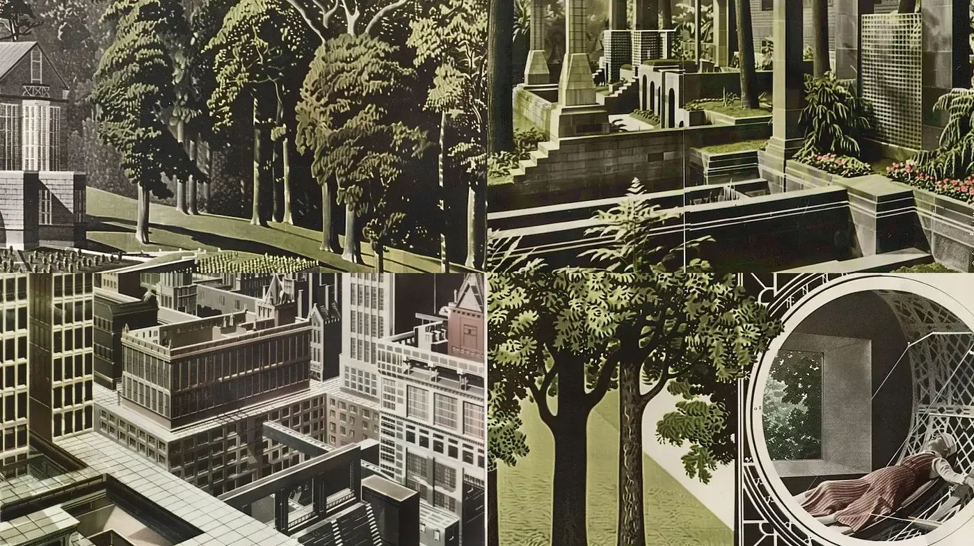 Futuristic Urban Landscapes Inspired by Art Deco and Geometric Abstraction - Midjourney sref style