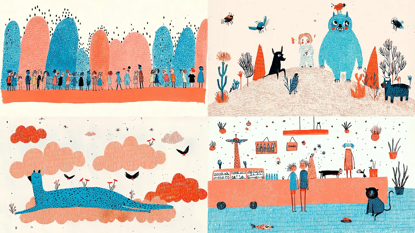 Whimsical and Playful Illustration with a Retro Aesthetic - Midjourney sref style