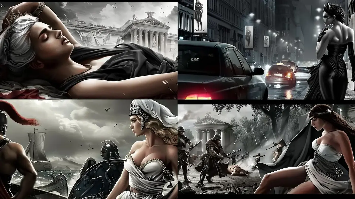 Dramatic and Cinematic Representations of Heroism and Elegance - Midjourney sref style