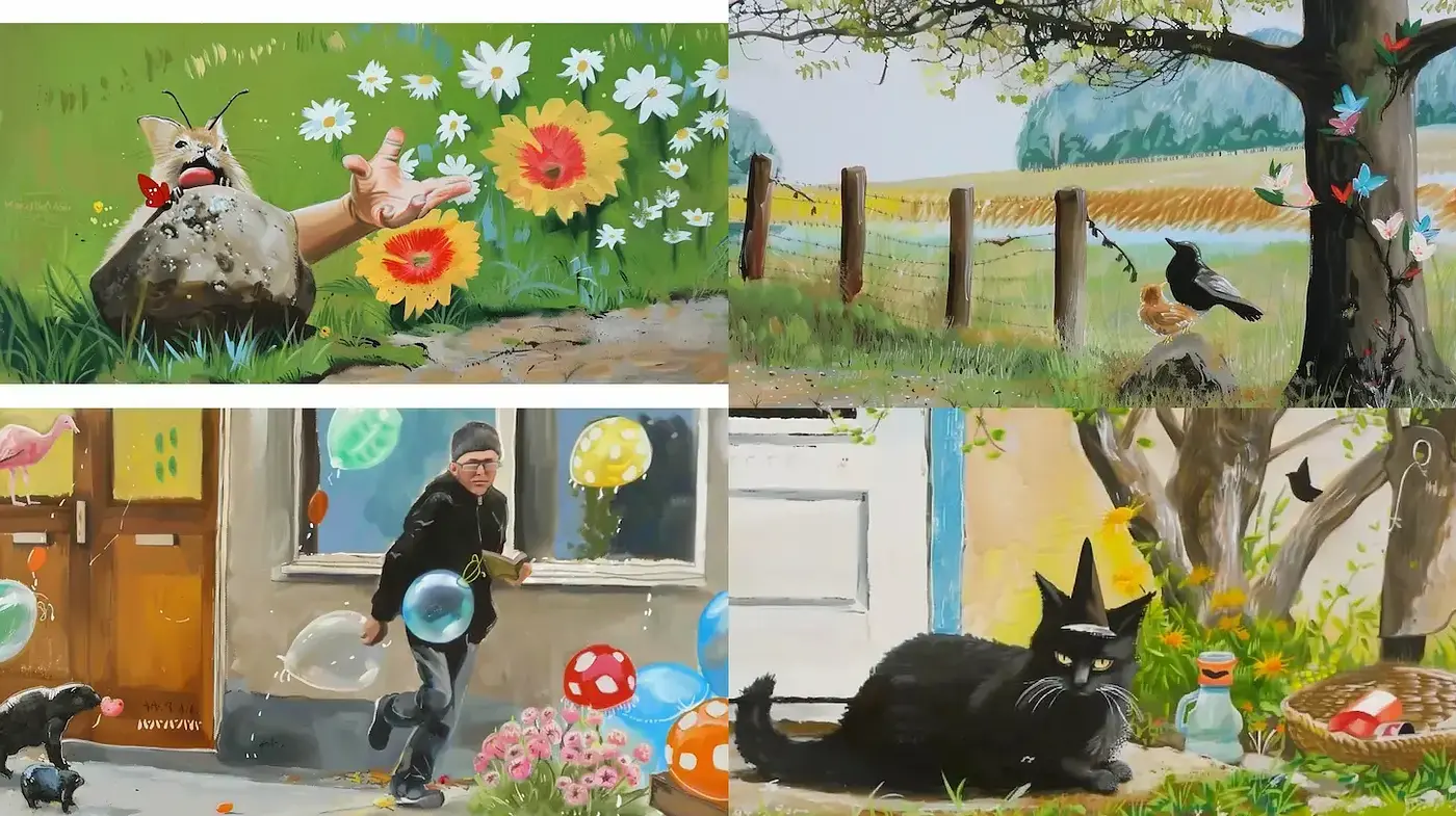 Playful and Whimsical Illustrations with Nature and Urban Elements - Midjourney sref style