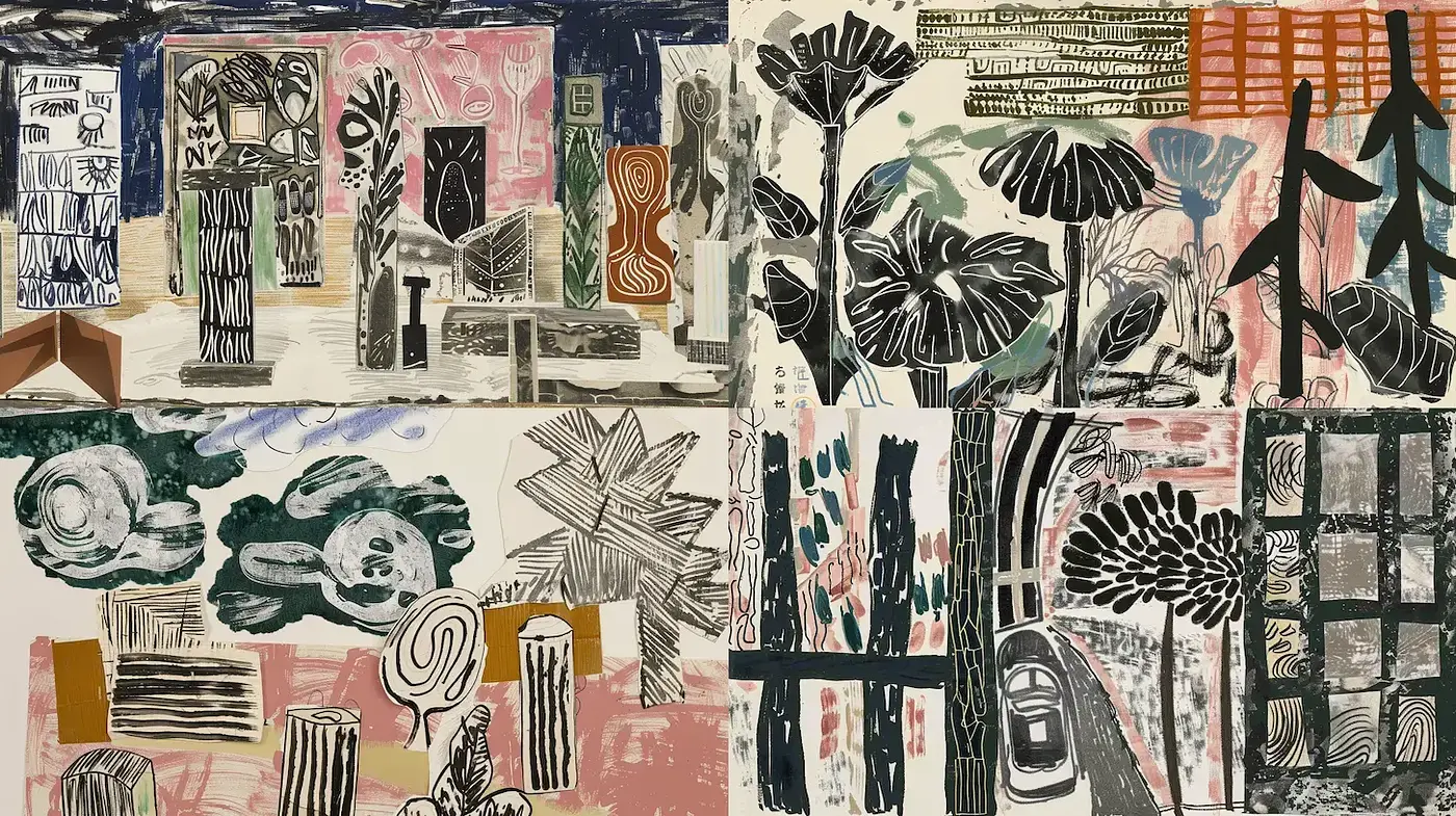 Eclectic Urban Landscape with Bold Textures and Shapes - Midjourney sref style